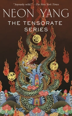 Paperback copies of The Tensorate Series by Tordotcom, featuring dark, atmospheric cover art for The Black Tides of Heaven and other novels.