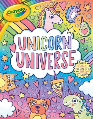 Buzzpop Crayola Unicorn Universe coloring and activity book with over 250 stickers, featuring bright, shiny unicorn-themed pages.