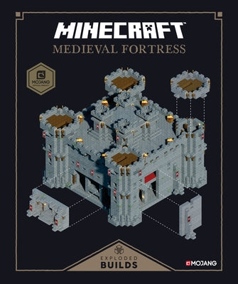 Paperback of Minecraft Exploded Builds Medieval Fortress book by Mojang, featuring detailed illustrations of a medieval fortress.
