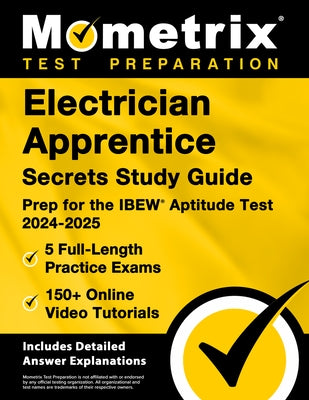 Paperback electrician apprentice study guide by Mometrix Media LLC with practice exams and online video tutorials for IBEW test prep.