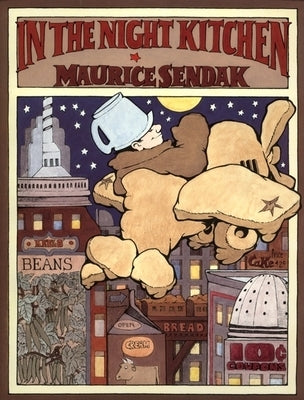 Paperback copy of "In the Night Kitchen" by HarperCollins, featuring colorful cover art with playful illustrations.