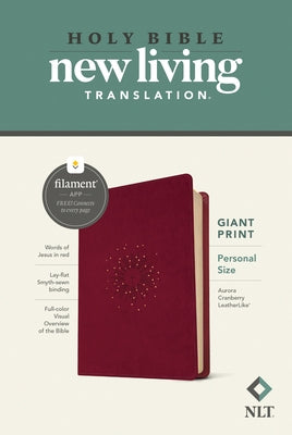 Red leatherlike NLT Personal Size Giant Print Bible with filament enabled, Aurora Cranberry edition by Tyndale House Publishers.