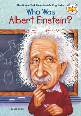 Paperback book titled "Who Was Albert Einstein?" by Penguin Young Readers Group, featuring a colorful cover illustration.