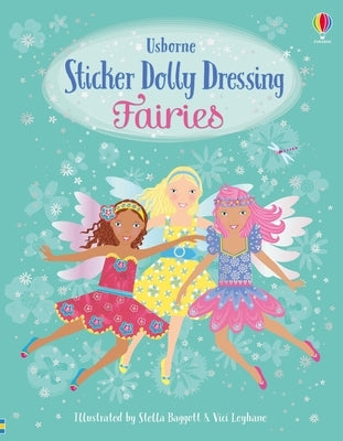 Paperback Sticker Dolly Dressing Fairies book by Usborne Books featuring colorful fairy illustrations and dressing-up activities.