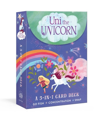Uni the Unicorn 3-in-1 card deck featuring go fish, concentration, and snap card games by Clarkson Potter Publishers.