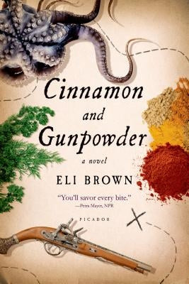 Paperback of Cinnamon and Gunpowder by Picador USA, featuring the book cover with dark, vintage-style design and title text.