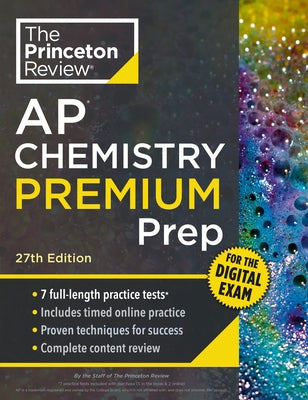 Princeton Review AP Chemistry Premium Prep paperback with practice tests, digital content, and review materials for exam preparation.