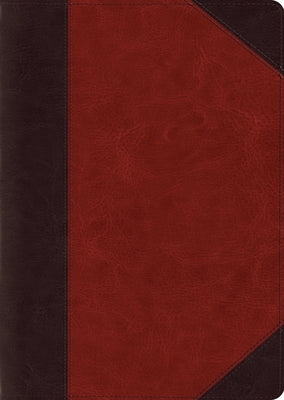 Large print ESV Study Bible by Crossway with brown Trutone cover and portfolio design, open to showcase pages and binding.