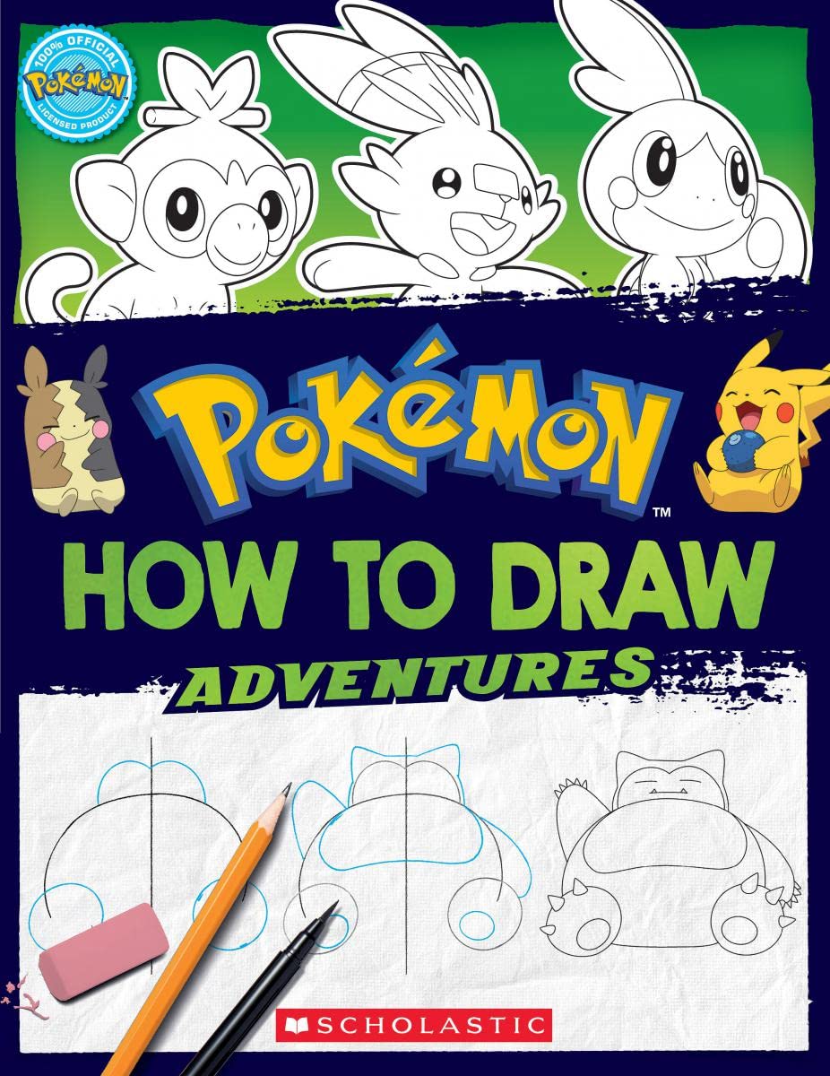 Book cover for "How to Draw Adventures" Pokémon drawing guide by SureShot Books Publishing LLC featuring colorful Pokémon artwork.