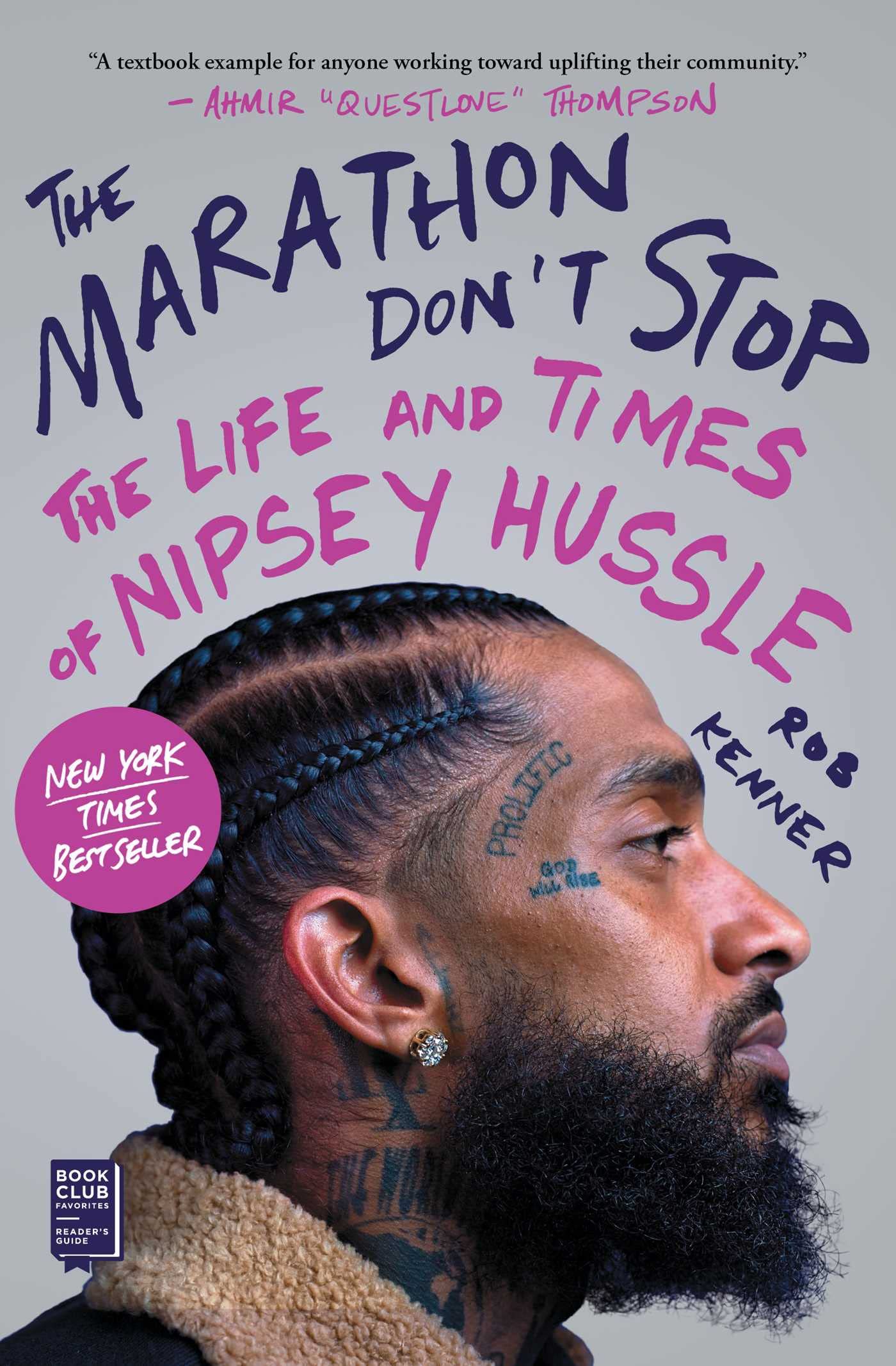 Cover image of "The Marathon Don't Stop" book by Kenner, about Nipsey Hussle's life and legacy, published by SureShot Books.