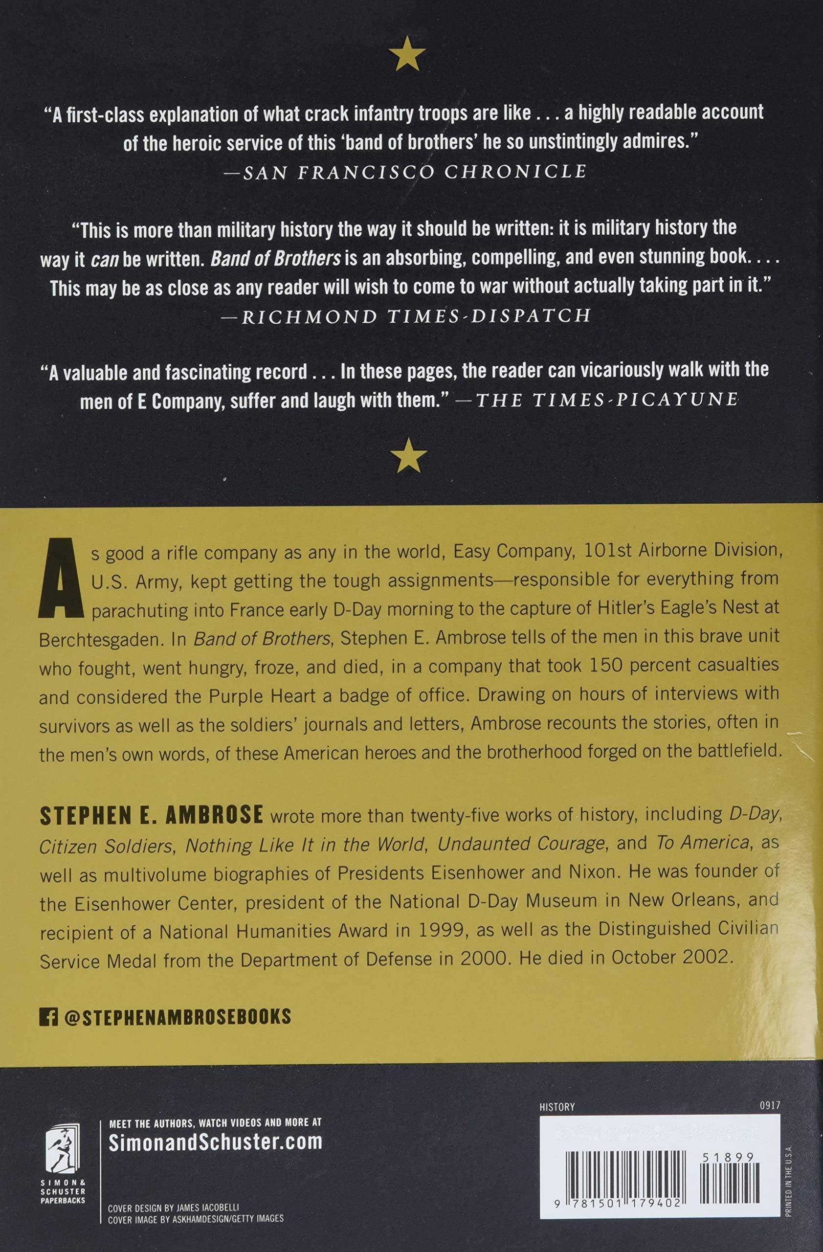 Band of Brothers: E Company, 506th Regiment, 101st Airborne from Normandy to Hitler's Eagle's Nest History Ambrose, Stephen E