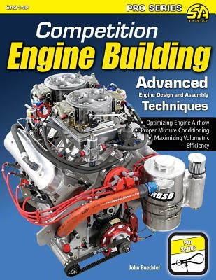 Paperback book titled "Competition Engine Building" by Cartech, featuring detailed engine construction illustrations.