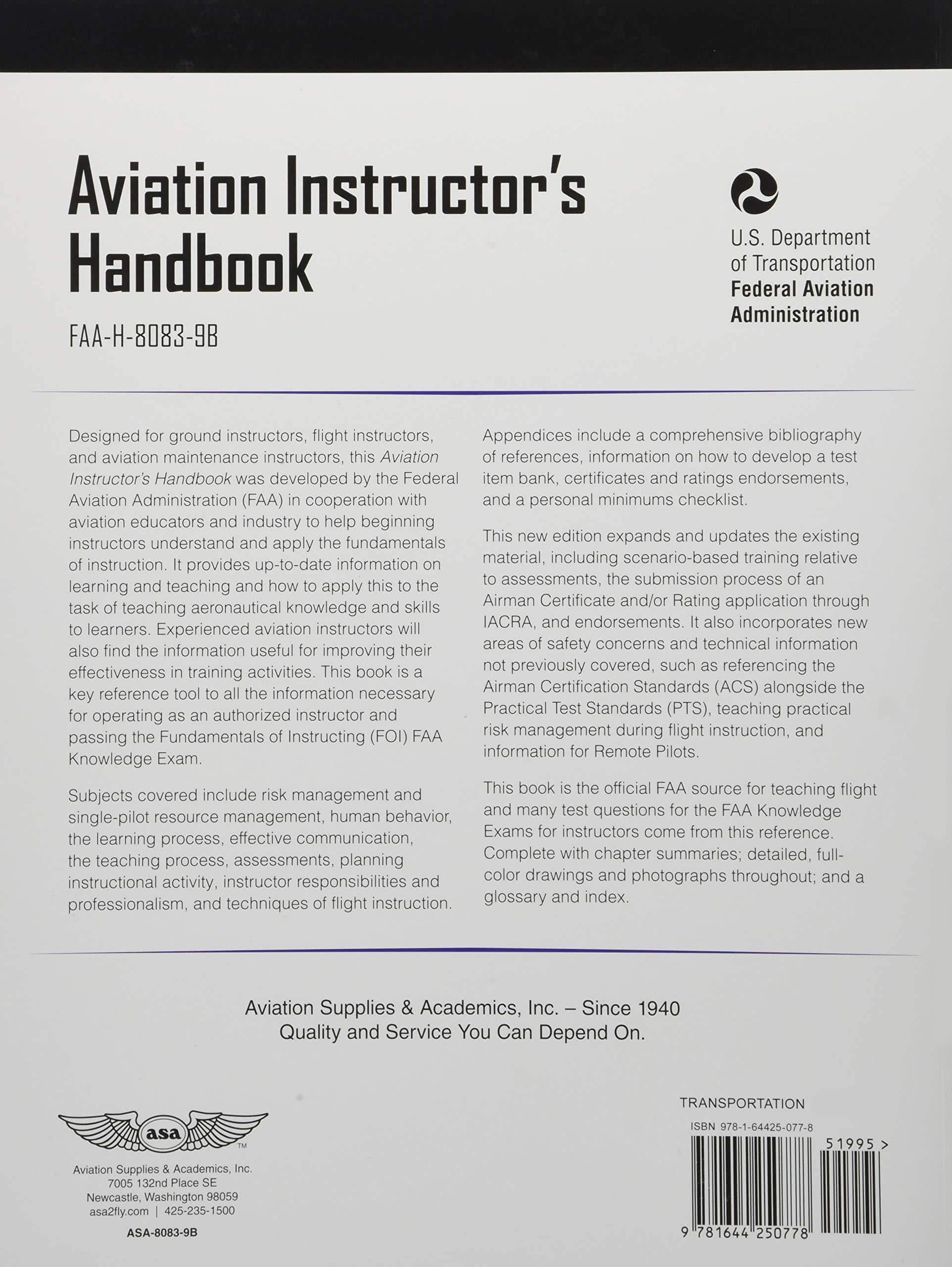 Aviation Instructor's Handbook: Faa-H-8083-9b Transportation Federal Aviation Administration (FAA) | Aviation Supplies & Academics (ASA)