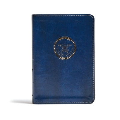 Royal blue leather-touch CSB Military Bible by Holman Bibles, featuring a durable cover and compact size for easy reading and carrying.