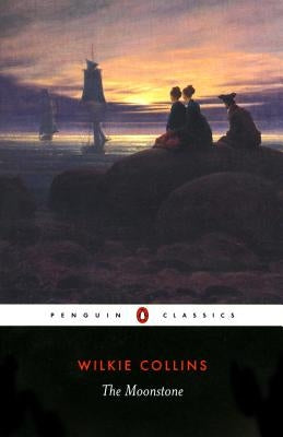 Paperback of The Moonstone novel by Penguin Group, showing the book cover with title and author text.