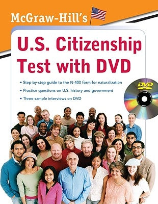 McGraw-Hill Education U.S. Citizenship Test paperback with DVD, showing the book cover and DVD case on a white background.
