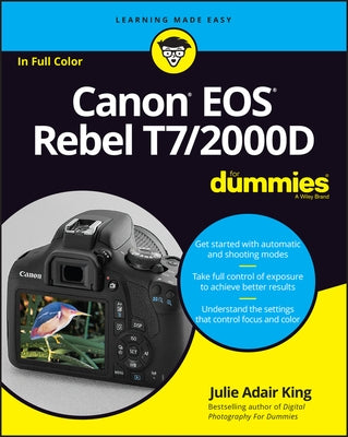 Paperback book titled "Canon EOS Rebel T7/2000d for Dummies" by For Dummies, showing the front cover with camera images and text.