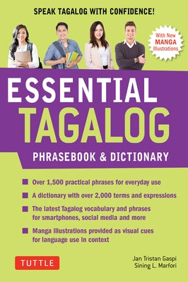 Image of the Essential Tagalog Phrasebook and Dictionary by Tuttle Publishing, showing the book cover with Tagalog phrases.