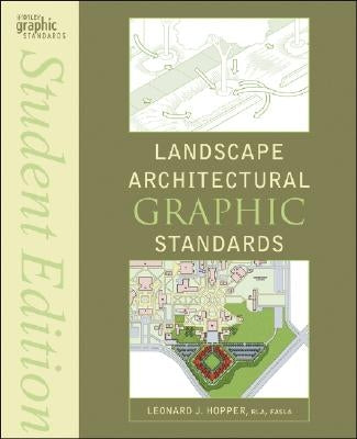 Paperback Landscape Architectural Graphic Standards book by Wiley with detailed architectural drawings and landscape design guidelines.