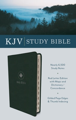 Barbour Publishing KJV Study Bible with Indexed pages, hardcover in Evergreen Fog color, featuring detailed study notes and reference sections.