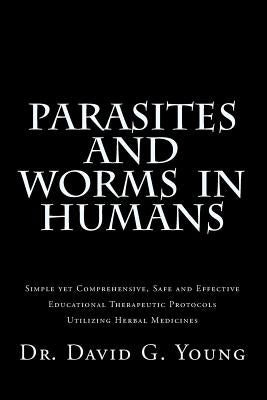 Paperback book titled "Parasites and Worms in Humans" by Createspace, featuring educational content on herbal therapies for parasite treatment.