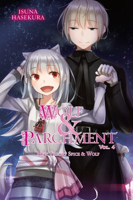 Paperback of Wolf & Parchment: New Theory Spice & Wolf, Vol. 4 light novel by Yen on, showing the cover with artwork and title.