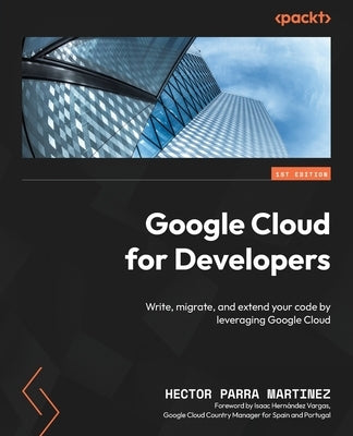 Paperback book titled "Google Cloud for Developers" by Packt Publishing, featuring a cover with cloud and code graphics.