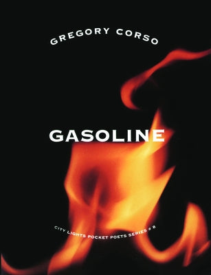 Paperback copy of "Gasoline" by City Lights Books, featuring the book cover with bold typography and urban-themed artwork.