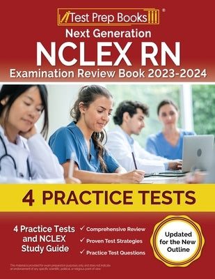 Test Prep Books Next Generation NCLEX RN Review Book 2023-2024 paperback with practice tests and study guide for exam preparation.
