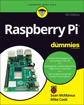 Paperback book titled "Raspberry Pi for Dummies" by For Dummies, featuring a cover with Raspberry Pi and technology graphics.