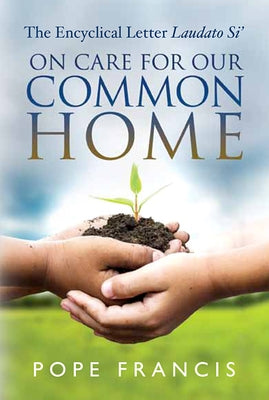 Paperback copy of "On Care for Our Common Home: Laudato Si'" encyclical letter by Paulist Press, featuring the book cover.