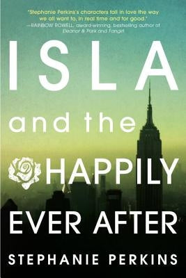 Paperback copy of "Isla and the Happily Ever After" by Speak, showing the book cover with colorful illustrations and title text.