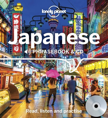 Paperback Lonely Planet Japanese Phrasebook with CD, featuring essential travel phrases and audio for language learning.