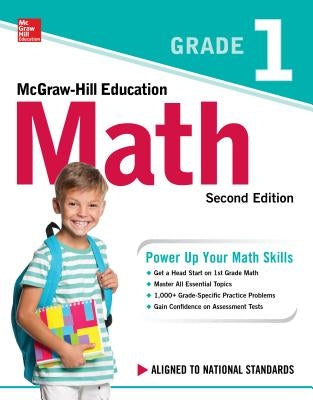 Paperback of McGraw-Hill Education Math Grade 1, Second Edition, featuring colorful cover with educational illustrations.
