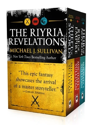 Paperback copies of The Riyria Revelations trilogy by Orbit, featuring Theft of Swords, Rise of Empire, and Heir of Novron.