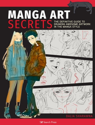 Paperback manga art guide titled "Manga Art Secrets" by Search Press, featuring colorful manga character illustrations on the cover.