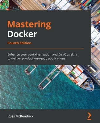 Paperback book titled "Mastering Docker Fourth Edition" by Packt Publishing, showing the cover with Docker branding and edition info.