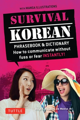 Survival Korean phrasebook and dictionary by Tuttle Publishing, showing a compact book with Korean and English phrases for travelers.