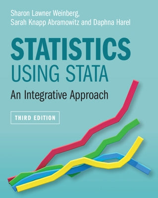 Paperback of Statistics Using Stata textbook by Cambridge University Press, showing the cover with charts and statistical graphics.