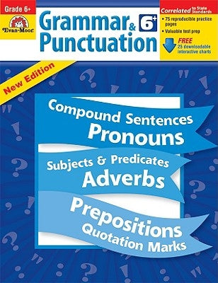 Grade 6 Grammar & Punctuation workbook in paperback by Evan-Moor Educational Publishers, featuring colorful educational pages.