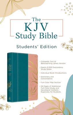 The KJV Study Bible Students' Edition by Barbour Publishing featuring tropical botanical cover design and open pages displaying text.