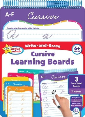 Sequoia Children's Publishing Active Minds Write-And-Erase Cursive Learning Board in paperback with colorful cursive writing examples.