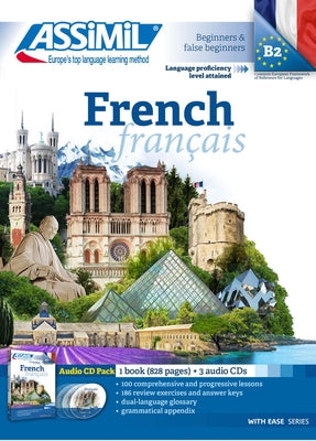 French Superpack paperback by Assimil S.A.S. with multiple language learning CDs and accompanying instructional materials.
