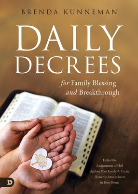 Paperback book titled "Daily Decrees for Family Blessing and Breakthrough" by Destiny Image Incorporated, featuring a colorful cover design.