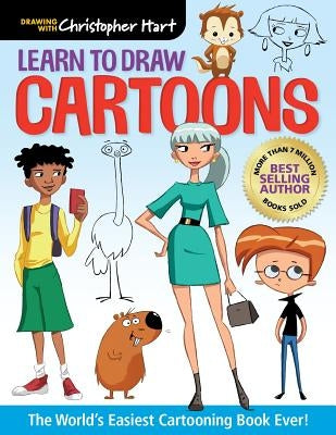 Paperback "Learn to Draw Cartoons" book by Drawing with Christopher Hart featuring colorful cartoon characters on the cover.