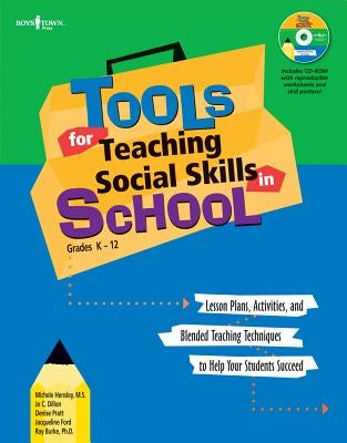 Paperback book titled "Tools for Teaching Social Skills in Schools" by Boys Town Press, featuring lesson plans and activities for student success.