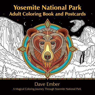Yosemite National Park adult coloring book and postcards by WW West, featuring scenic Yosemite illustrations on the paperback cover.