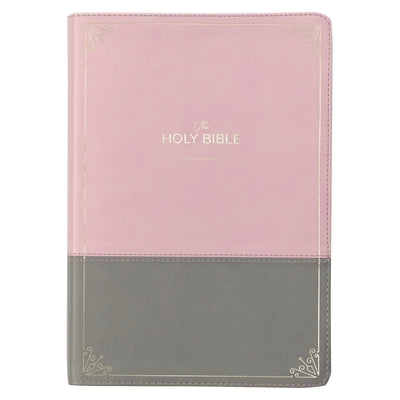 KJV Holy Bible, Super Giant Print Faux Leather Red Letter Edition - Ribbon Marker, King James Version, Pink/Gray Bible Christian Art Gifts