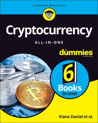 Paperback copy of Cryptocurrency All-In-One for Dummies by For Dummies, featuring a cover with cryptocurrency graphics and branding.