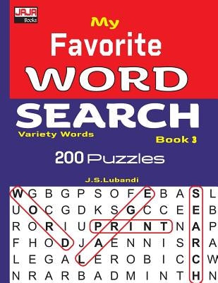 Paperback copy of "My Favorite Word Search Book 3" by Independently Published, showing colorful cover with word search grid and title.